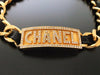 Authentic vintage Chanel necklace chain choker rhinestone logo leather