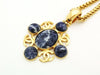 Authentic vintage Chanel necklace chain CC navy blue stone pendant