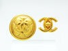 Vintage Chanel logo earring CC double C quilted round Authentic