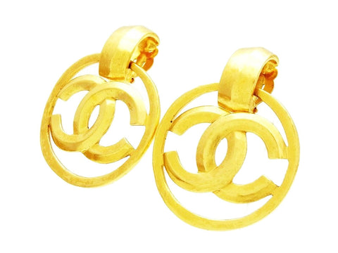 Vintage Chanel dangling earrings CC logo large hoop Authentic