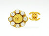 Vintage Chanel rhinestone earrings CC logo round Authentic