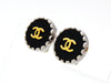 Vintage Chanel round earrings CC logo black silver Authentic