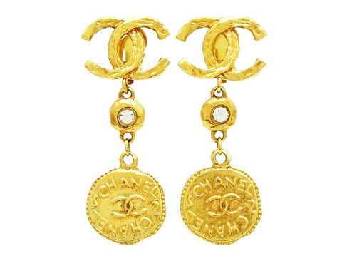 Vintage Chanel dangle earrings rhinestone CC logo Lady Gaga Authentic