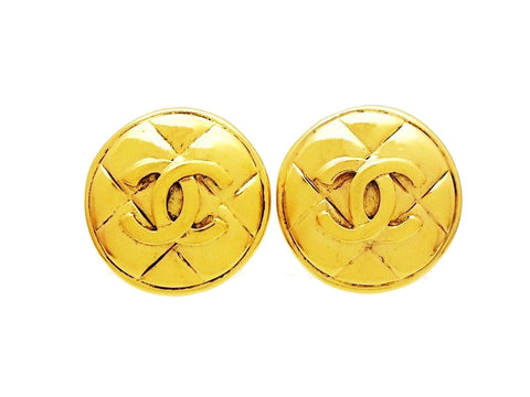 Vintage Chanel round earrings CC logo quilted Authentic