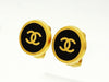 Vintage Chanel small earrings CC logo black round Authentic