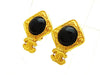 Vintage Chanel glass stone earrings CC logo black rhombus Authentic