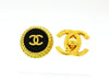Vintage Chanel button earrings CC logo black round Authentic