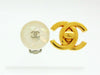 Vintage Chanel round earrings silver CC logo white plastic  Authentic