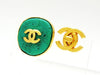 Vintage Chanel round earrings CC logo blue stone Authentic
