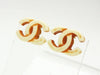 Vintage Chanel logo earrings CC double C white red plastic Authentic