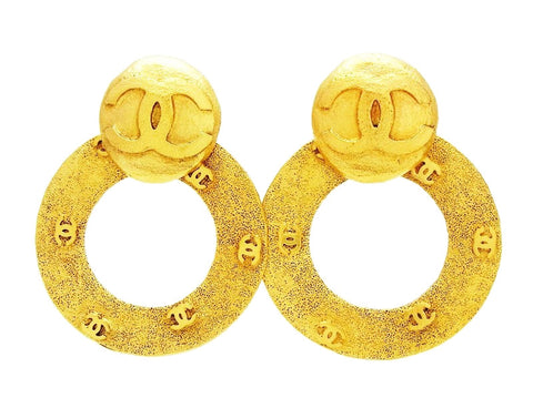 Vintage Chanel hoop earrings CC logo hoop dangling 2 way Authentic