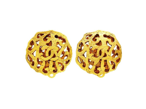 Vintage Chanel round earrings CC logo double C Authentic