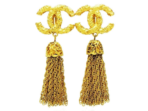 Vintage Chanel fringe earrings CC logo tassel