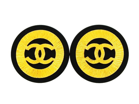 Vintage Chanel black earrings CC logo round
