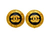 Vintage Chanel round earrings CC logo black glass stone