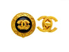 Vintage Chanel round earrings CC logo black glass stone