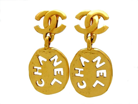 Vintage Chanel earrings CC logo plate dangle
