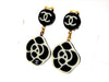 Vintage Chanel earrings CC logo camellia dangle black