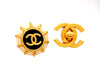 Vintage Chanel earrings CC logo brack white round