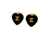 Vintage Chanel heart earrings CC logo black
