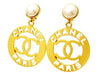Vintage Chanel dangling earrings CC logo hoop pearl