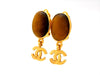 Vintage Chanel brown stone earrings CC logo dangle