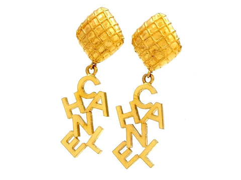 Chanel logo earrings dangle Authentic