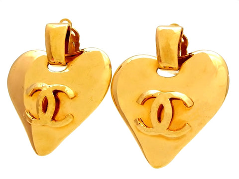 Vintage Chanel heart earrings CC logo dangle