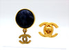 Vintage Chanel earrings navy blue stone CC logo dangle
