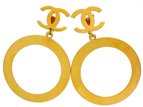 Vintage Chanel dangle earrings CC logo big hoop