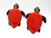Vintage Chanel turtle earrings CC logo red plastic