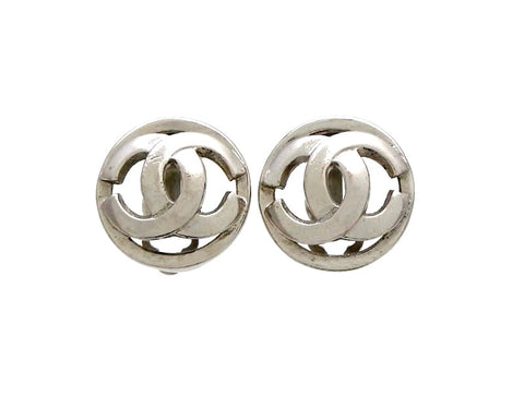 Vintage Chanel earrings CC logo round silver color