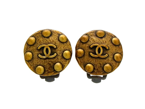 Vintage Chanel earrings CC logo round bronze color