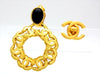 Vintage Chanel hoop earrings CC logo dangle black stone