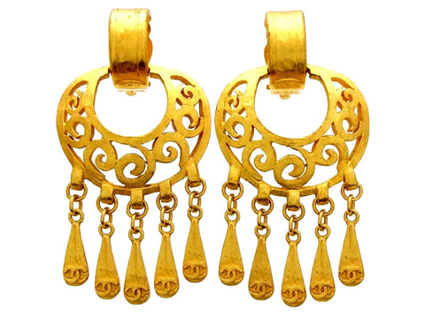 Vintage Chanel earrings CC logo hoop charms dangle