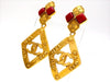 Vintage Chanel earrings CC logo rhombus dangle red stone