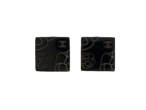 Vintage Chanel earrings camellia CC logo black plastic
