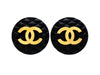 Vintage Chanel earrings Ashlee Simpson quilted black round CC logo