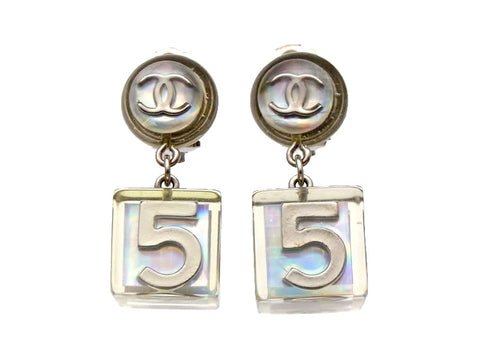 Vintage Chanel earrings No.5 clear plastic dangle