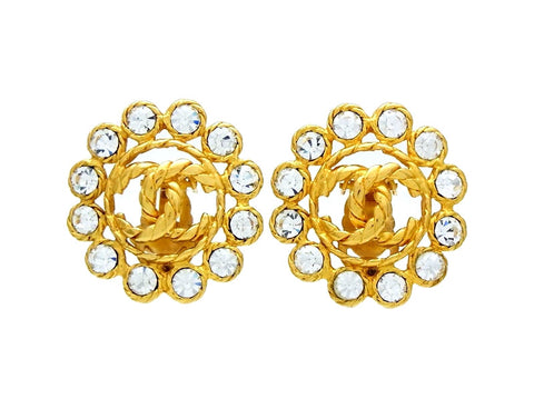 Vintage Chanel earrings CC logo rhinestone round