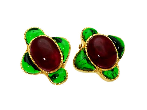 Vintage Chanel earrings gripoix glass red green