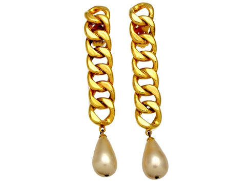 Vintage Chanel earrings long chain pearl drop dangle