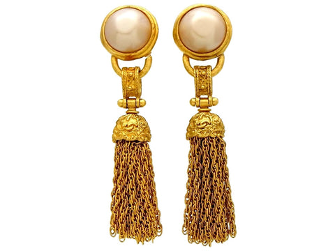 Vintage Chanel earrings pearl fringe tassel dangle
