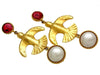 Vintage Chanel earrings bird pearl red stone dangle