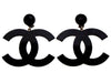 Vintage Chanel earrings big black CC logo plastic dangle