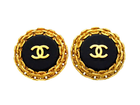 Vintage Chanel earrings CC logo black round large