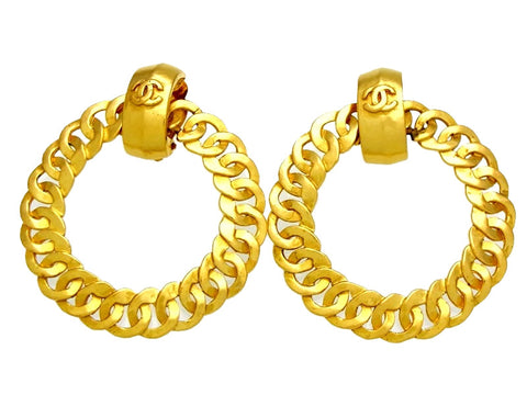 Vintage Chanel earrings CC logo hoop dangle large