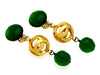 Vintage Chanel earrings green stone CC logo ball dangle