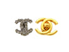 Vintage Chanel earrings rhinestone CC logo silver color