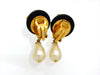 Vintage Chanel earrings CC logo pearl dangle black